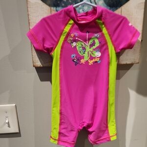 Speedo Kids Onepiece Swim Suit - Pink and GreenUV 50+ Sz 18M